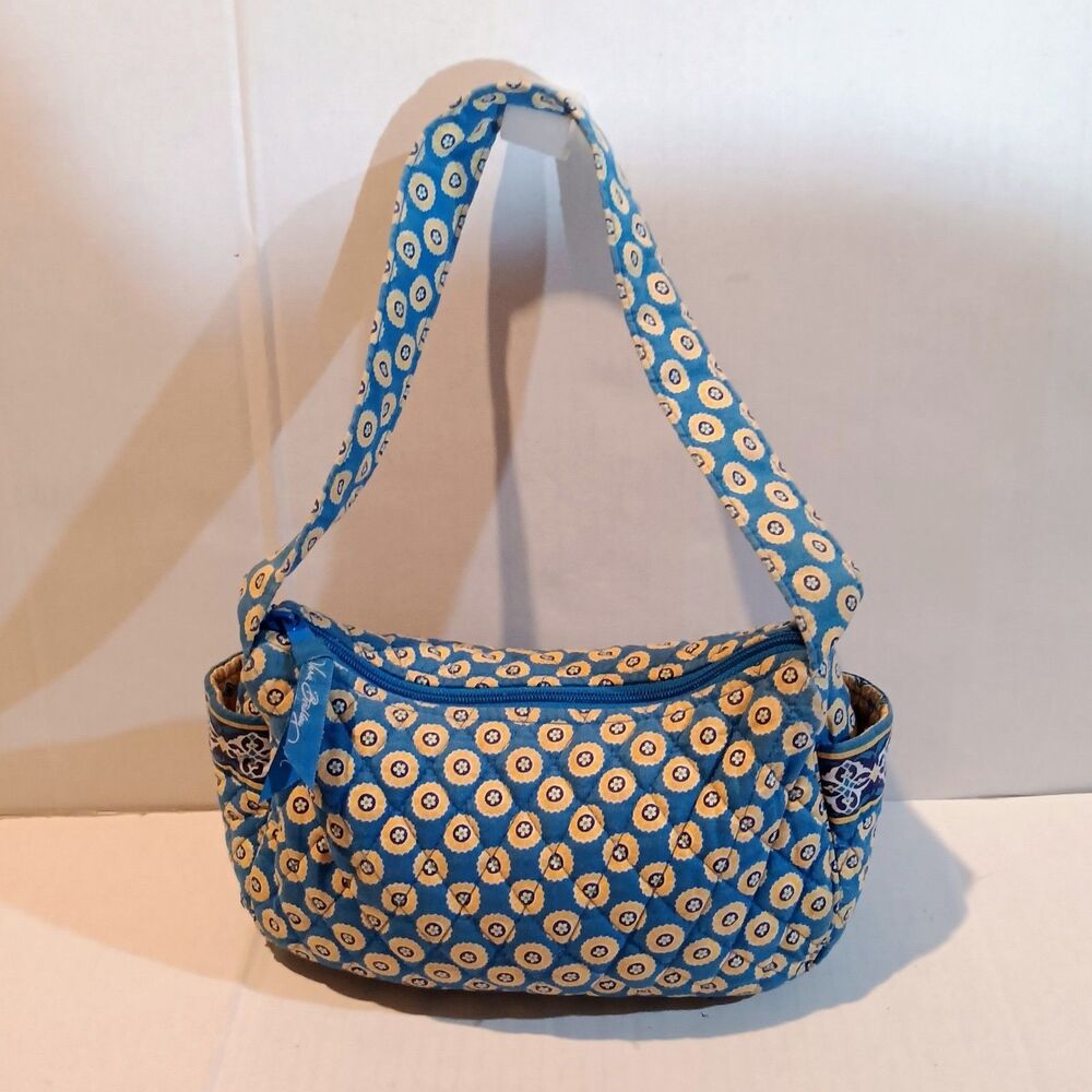 Vtg Vera Bradley Maggie Riviera Blue Shoulder Bag-Retired-Inner/Outer Pockets